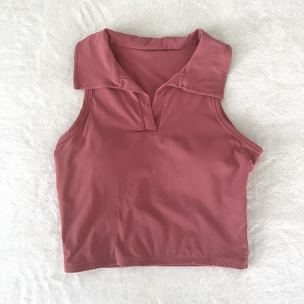 Padded pink/mauve collared tennis crop top -XS/S
